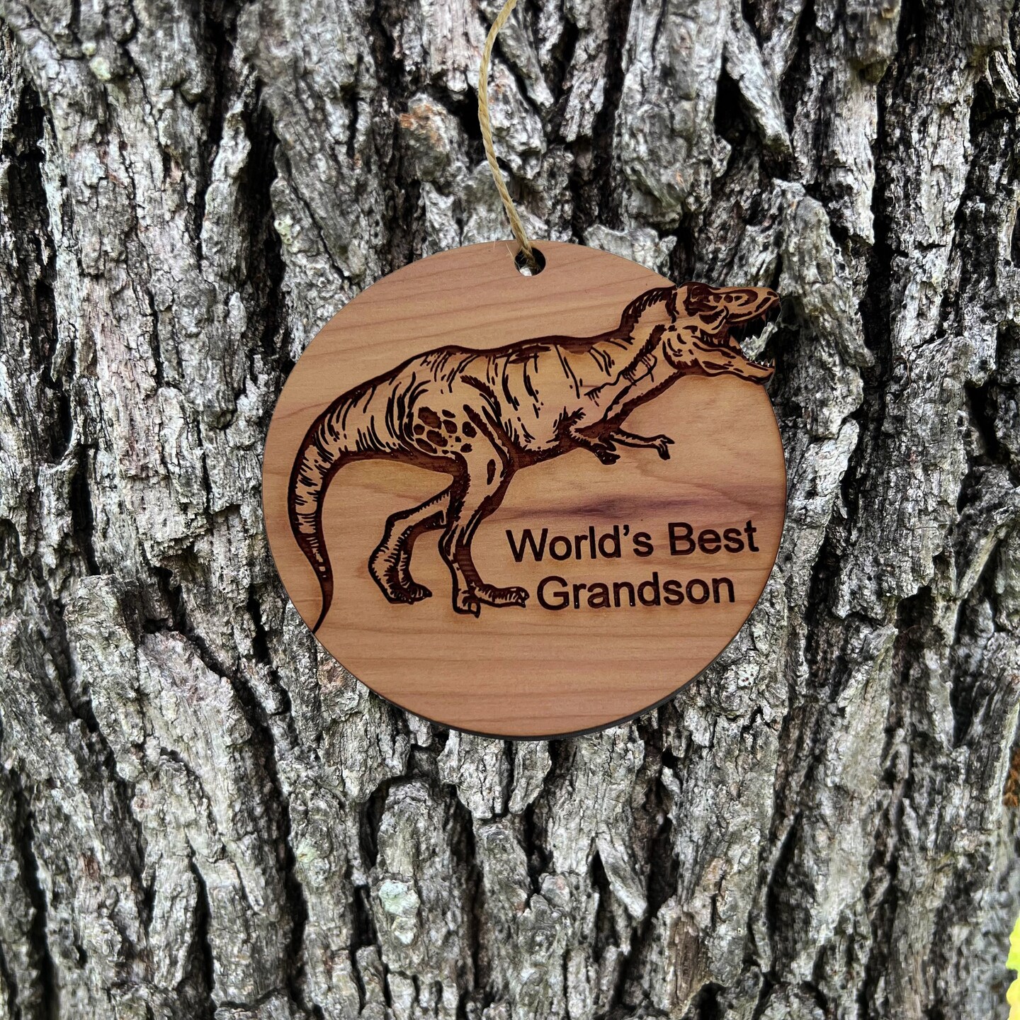 TRex Dinosaur Worlds Best Grandson - Cedar Ornament TRex Dinosaur Worlds Best Grandson - Cedar Ornament