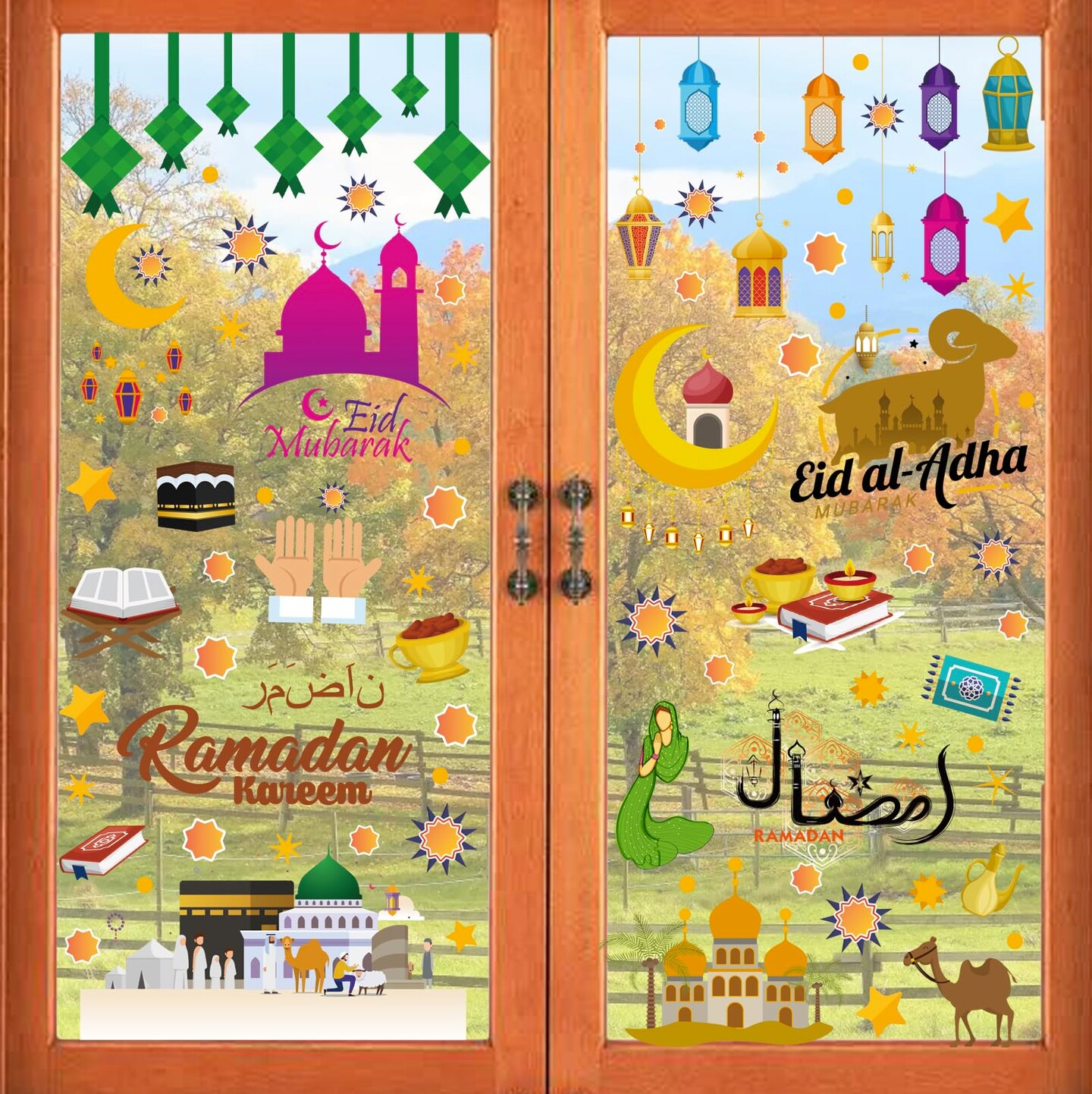 Eid Mubarak Window Stickers Party Supplies Decorations Muslim Happiness Ramadan Eid Al-fitr Window Decor for Home Window Stickers
