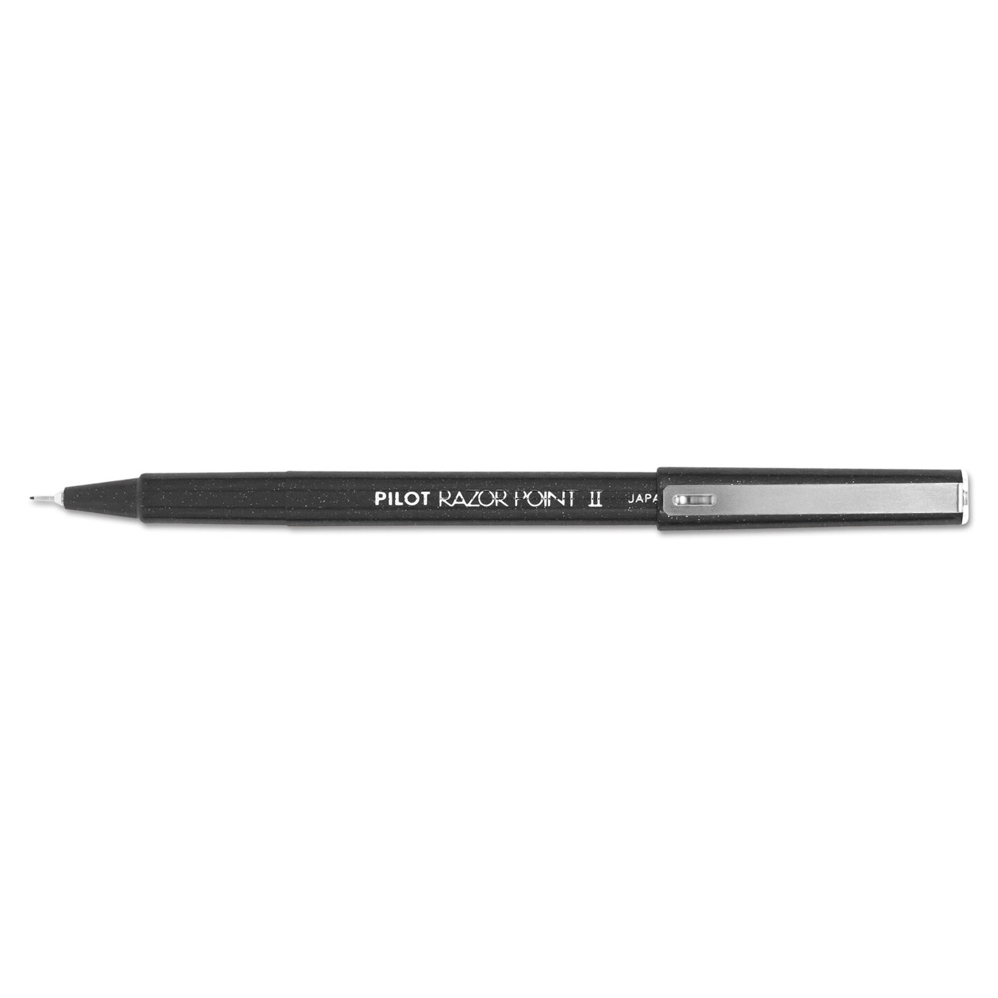 Pilot Razor Point II Stick Porous Point Marker Pen, 0.2mm, Black Ink/Barrel, Dozen