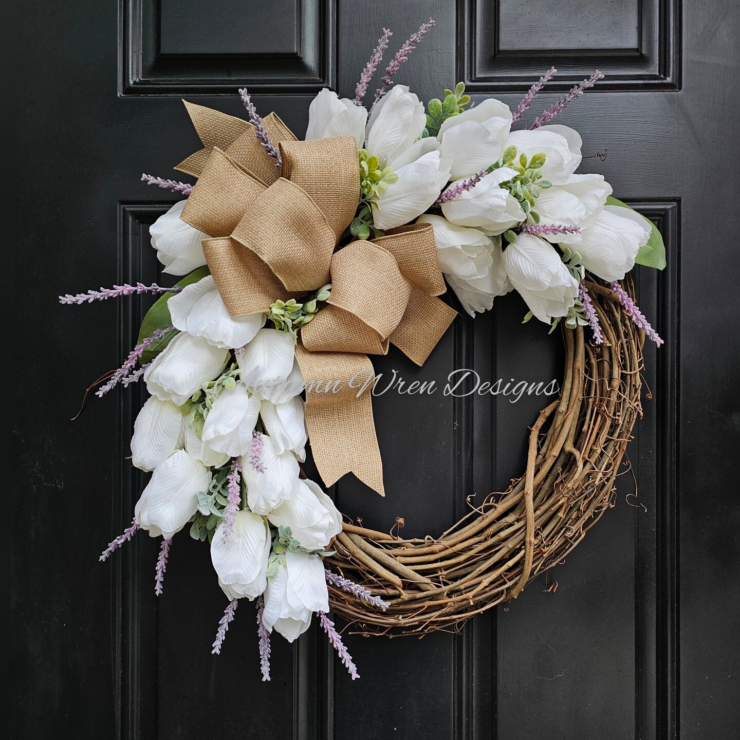 Large Neutral Spring Tulip Wreath, Lavender Purple wreath for spring ...