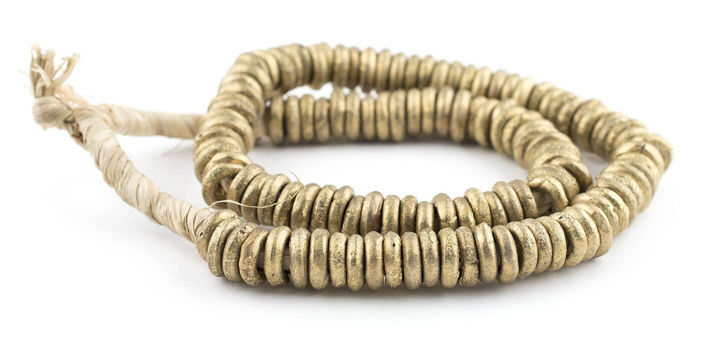 TheBeadChest Nigerian Brass Donut Ring Beads 14mm African Large Hole 24 Inch Strand Handmade
