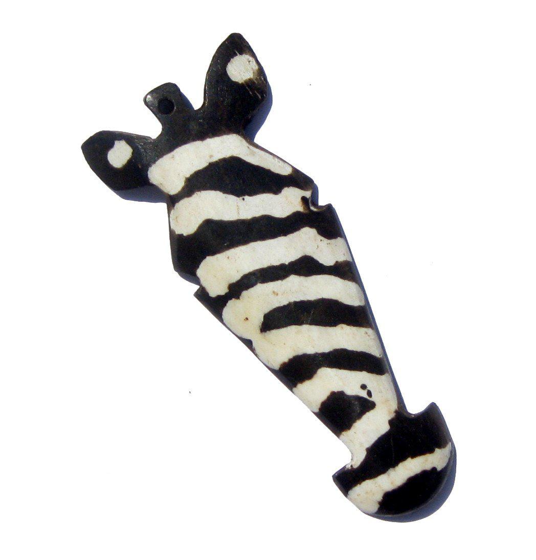 TheBeadChest Zebra Head Batik Bone Pendant 30mm Kenya African Black and White Handmade