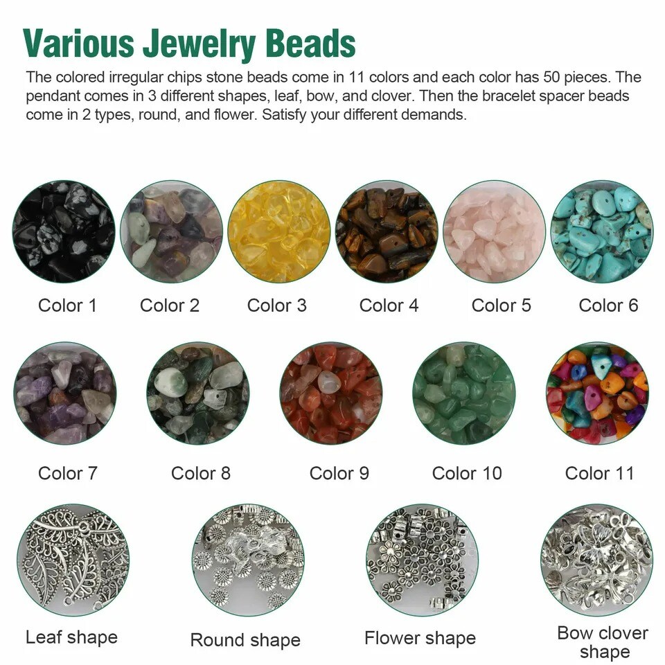 933PCS Chips Stone Beads Natural Gemstone Beads DIY Jewelry Necklace Making Kit