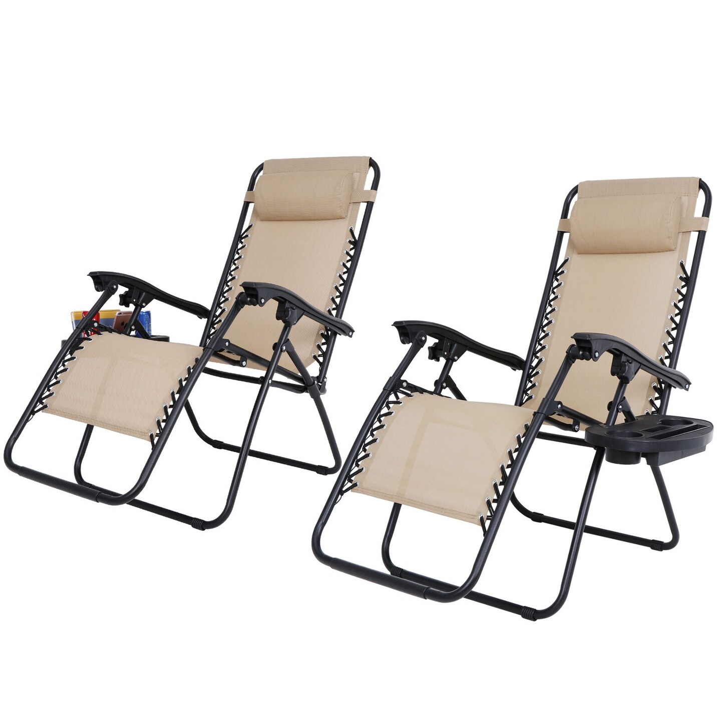 2 Zero Gravity Reclining Chairs Folding Garden Lounge Beach Lawn with Trays