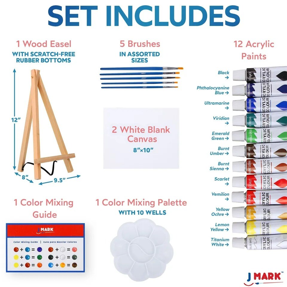 Art Canvas Paint Set Supplies – 22-Piece Canvas Acrylic Painting Kit with Wood E