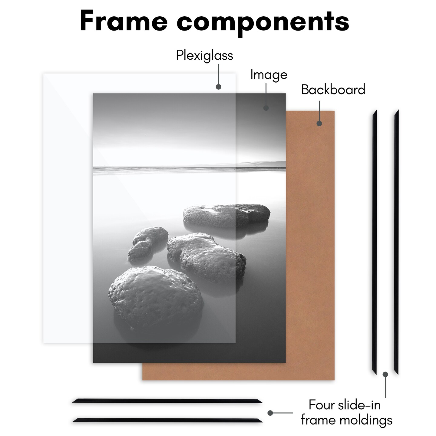 Americanflat Snap-In Picture Frame in Black - Set of 3 - Poster Frame with Slimline Molding, Plexiglass Cover, and Hanging Hardware - Black