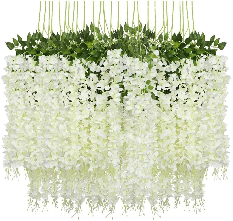 12pcs Artificial Wisteria Vine Garland Fake Flower Plants Garden Hanging Decor