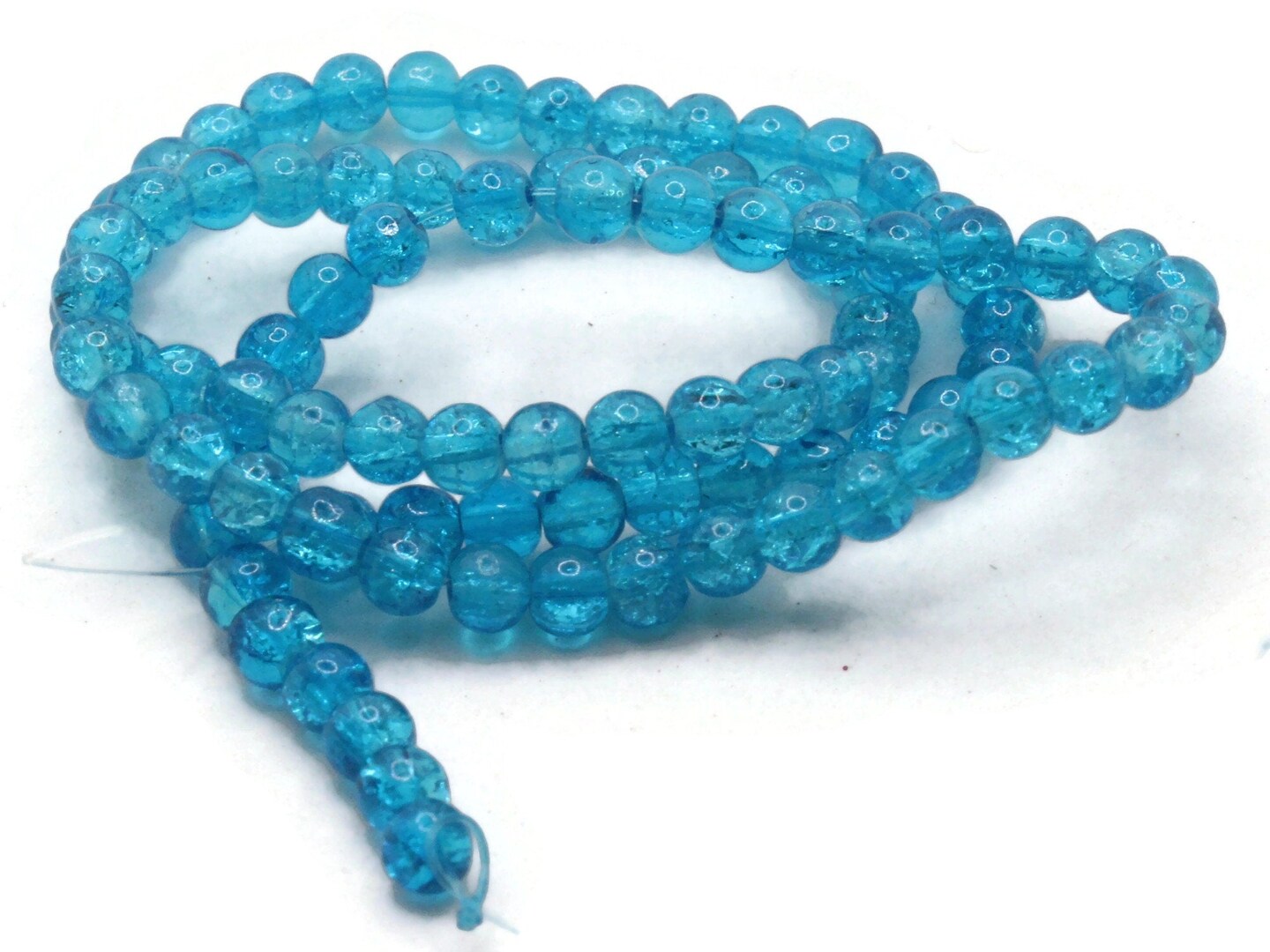 4mm Round Deep Sky Blue Crackle Glass Beads