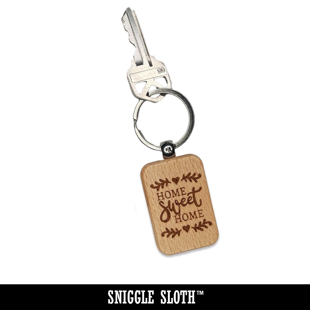Magical Sword Sun Moon Stars Engraved Wood Rectangle Keychain Tag Charm