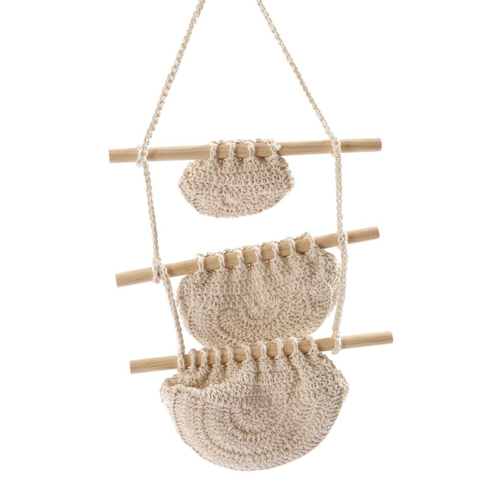 3-tier Fruits Hanging Basket, Hammock Style Fruits Storage Basket Detachable