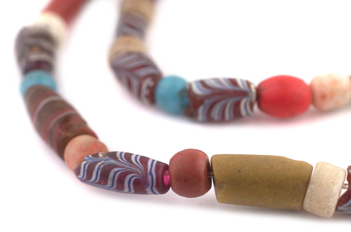 TheBeadChest Mixed Antique Feather Beads 8mm Nigeria African Multicolor Glass Large Hole 36 Inch Strand Handmade