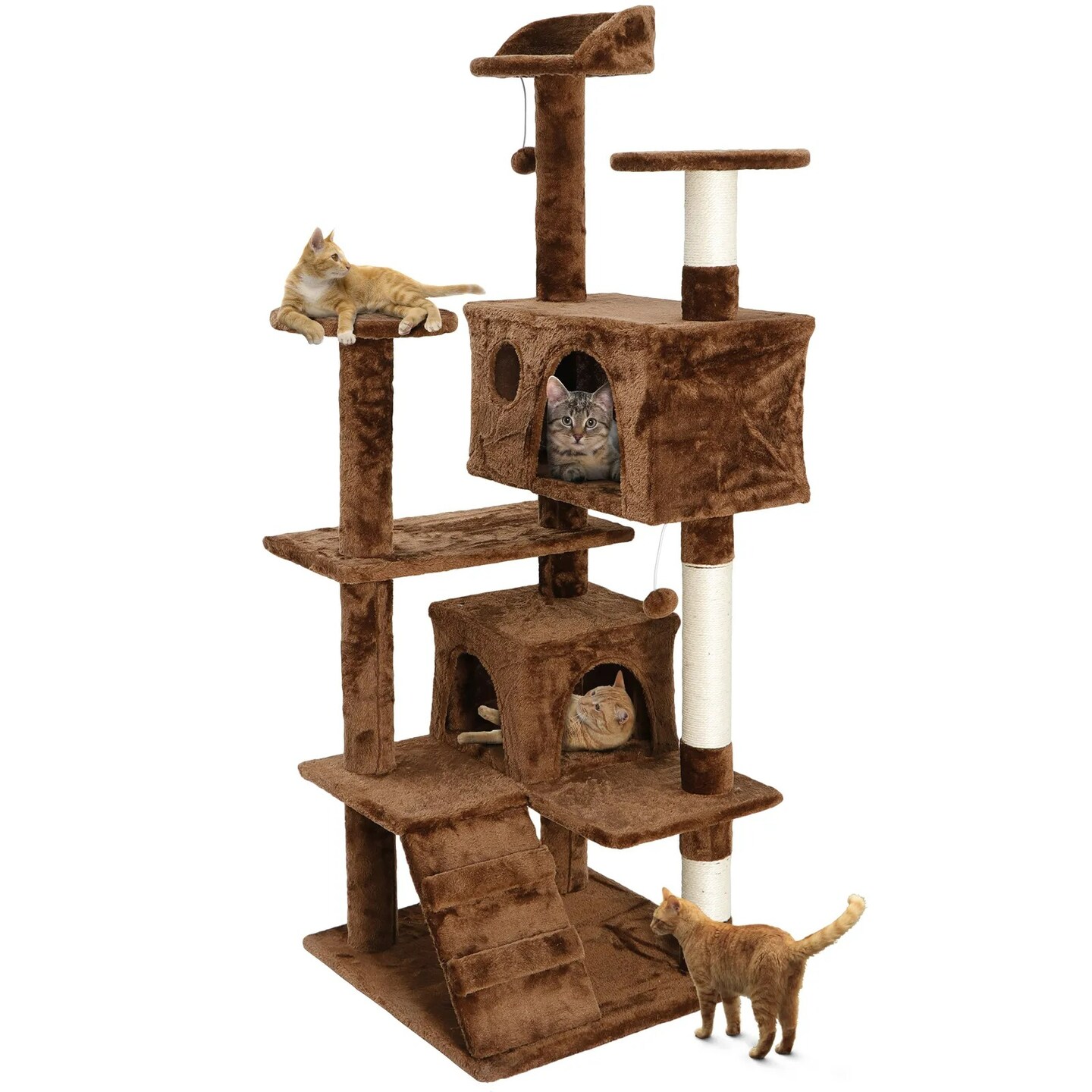 53" Cat Tree Activity Tower Pet Furniture Sisal-Covered Scratch Post Home Brown