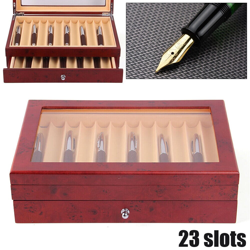Kitcheniva Wooden Fountain Pen Display Case Organizer Red