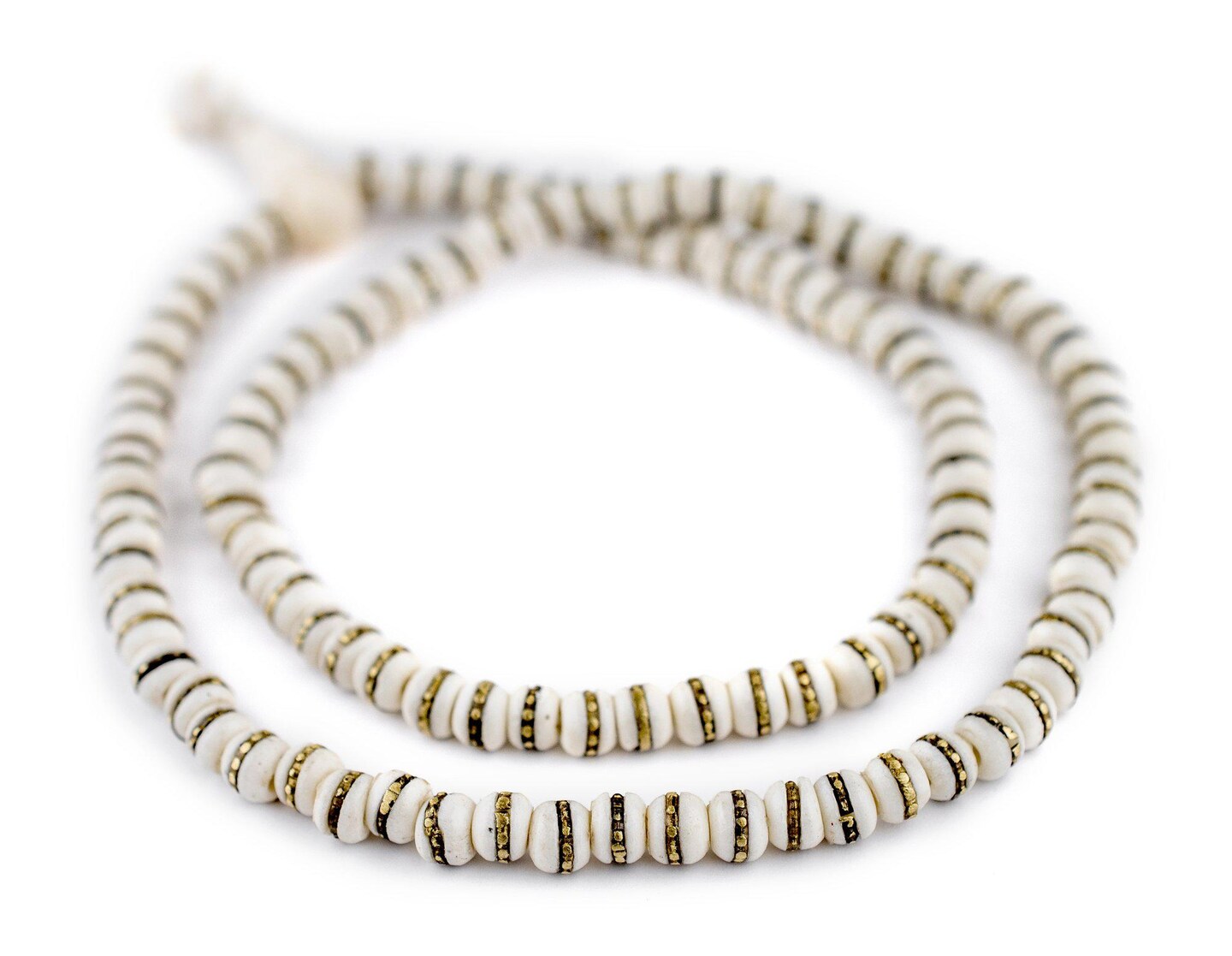 TheBeadChest Brass-Inlaid White Bone Mala Beads (6mm): Nepal Spacers Buddhist Tibetan Prayer Beads