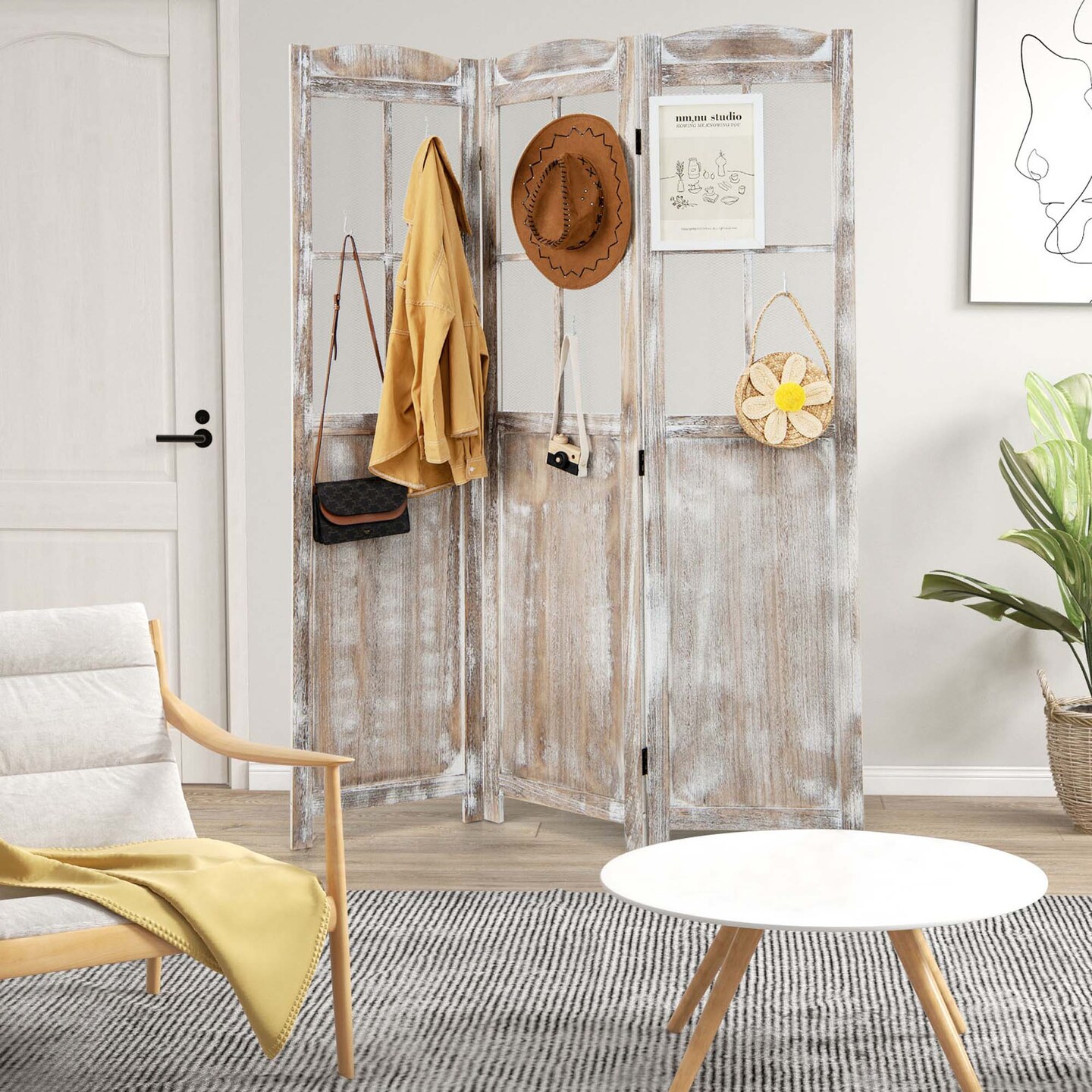 Costway 6FT Retro 3-Panel Room Divider Folding Privacy Screen Freestanding Wall Divider