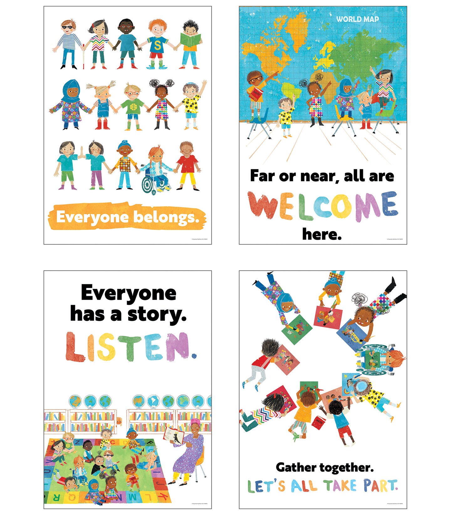 Carson Dellosa 4-Piece All Are Welcome Children&#x27;s Book Posters, Motivational 13&#x22; x 19&#x22; Wall Art With Positive Affirmations for Bulletin Board, Classroom Decor, School Counselor Office Must Haves