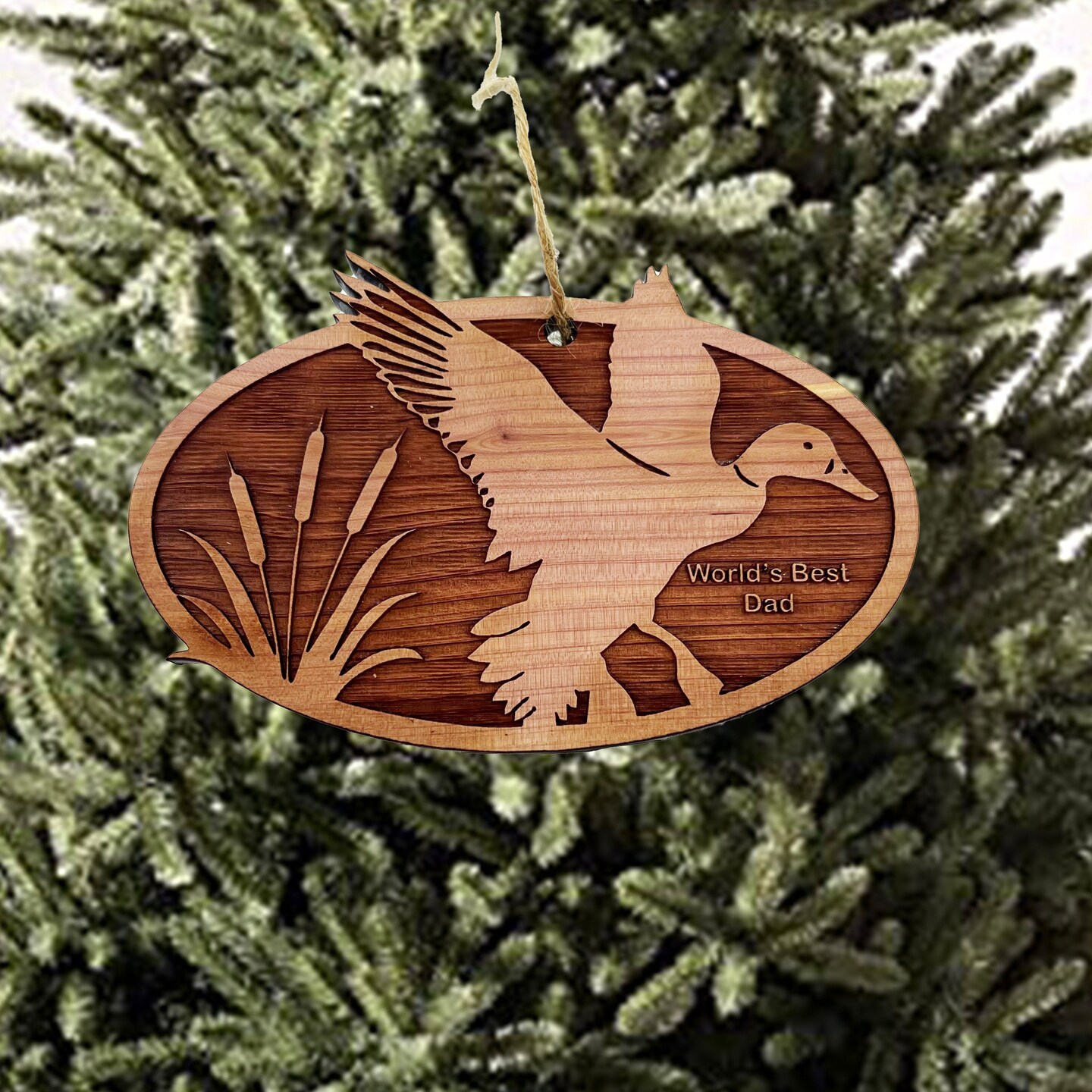 Flying Duck Worlds Best Dad - Cedar Ornament Flying Duck Worlds Best Dad - Cedar Ornament