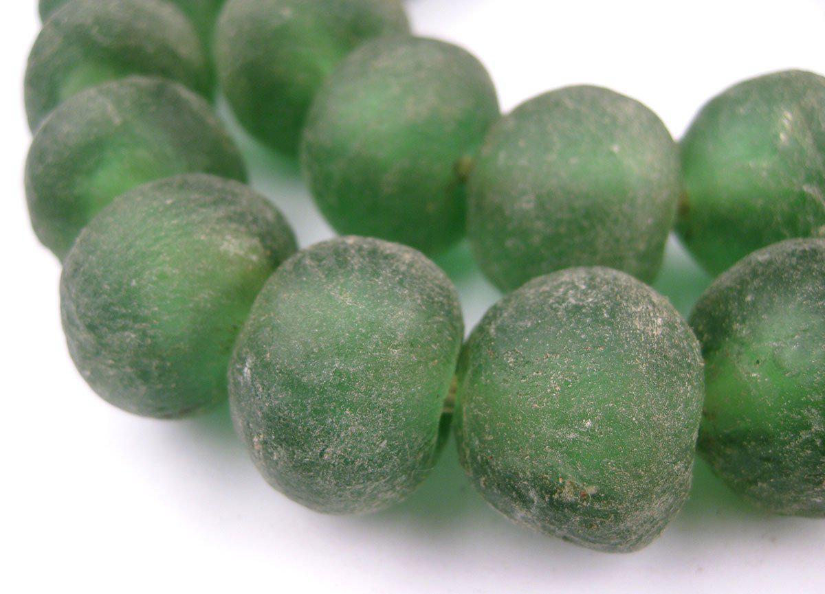 Jumbo Recycled Glass Beads - Beaded Wall Hangings - Extra Large African Sea Glass Beads 21-25mm - The Bead Chest (Light Green)