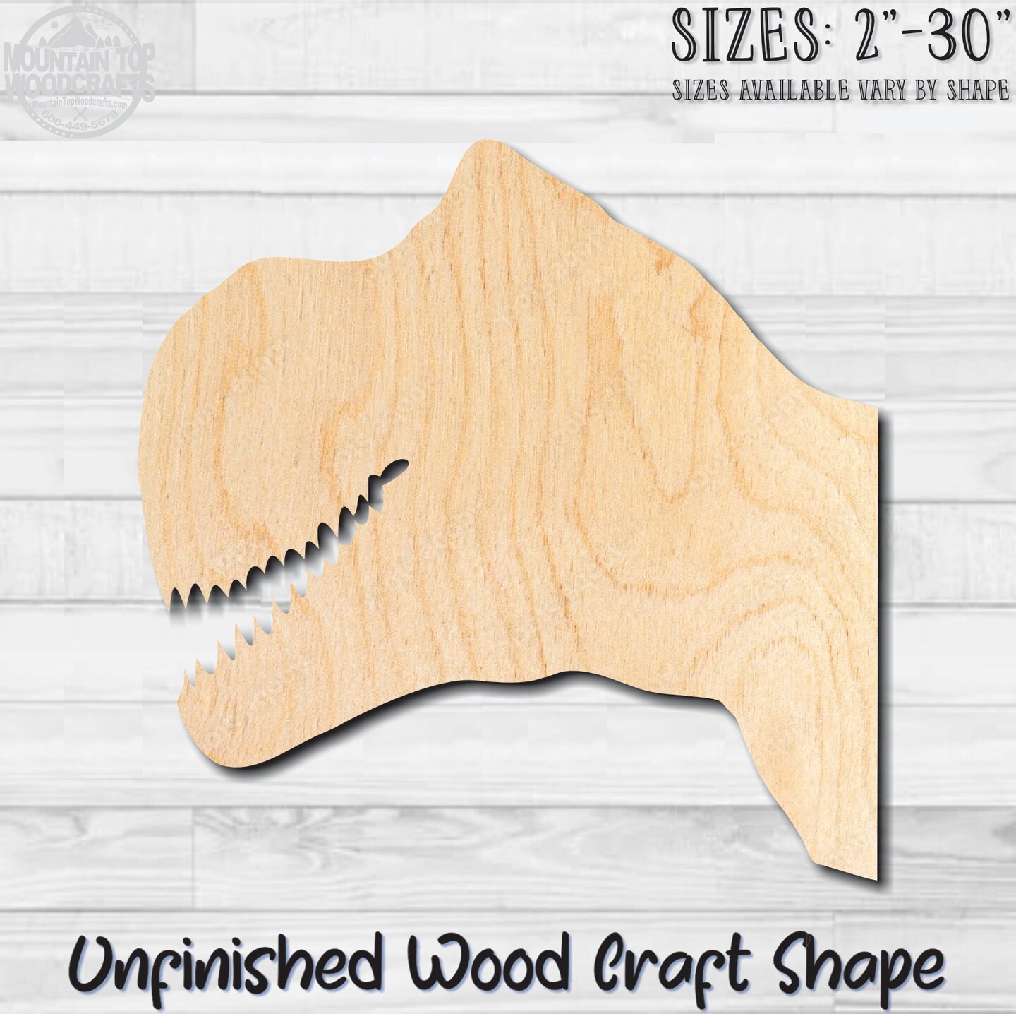 TRex Head Dinosaur Unfinished Wood Shape Blank Laser Engraved Cut Out ...