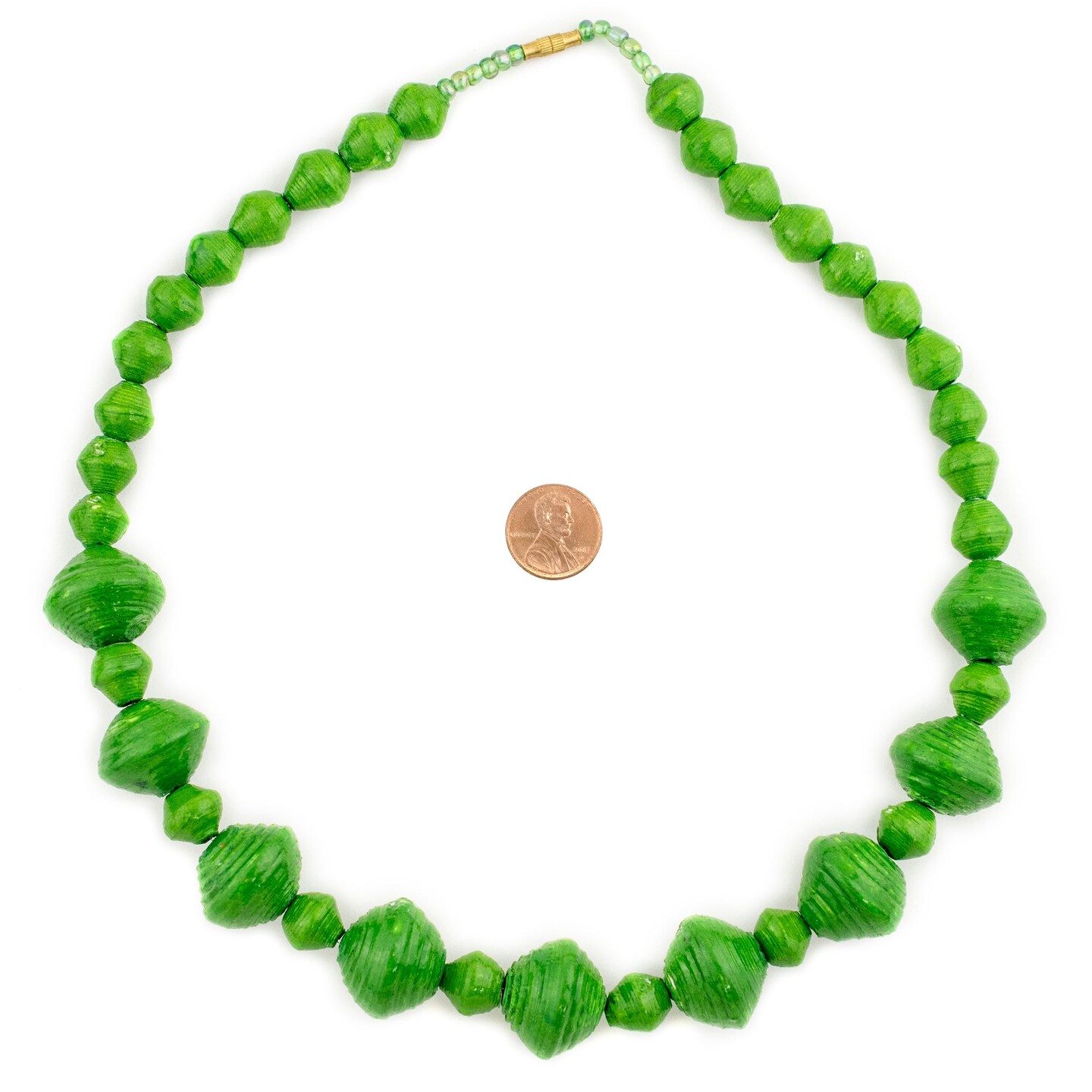 Recycled Paper Bead Necklace from Uganda - Fair Trade African Woman&#x27;s Jewelry - Necklace with Clasp (Green)