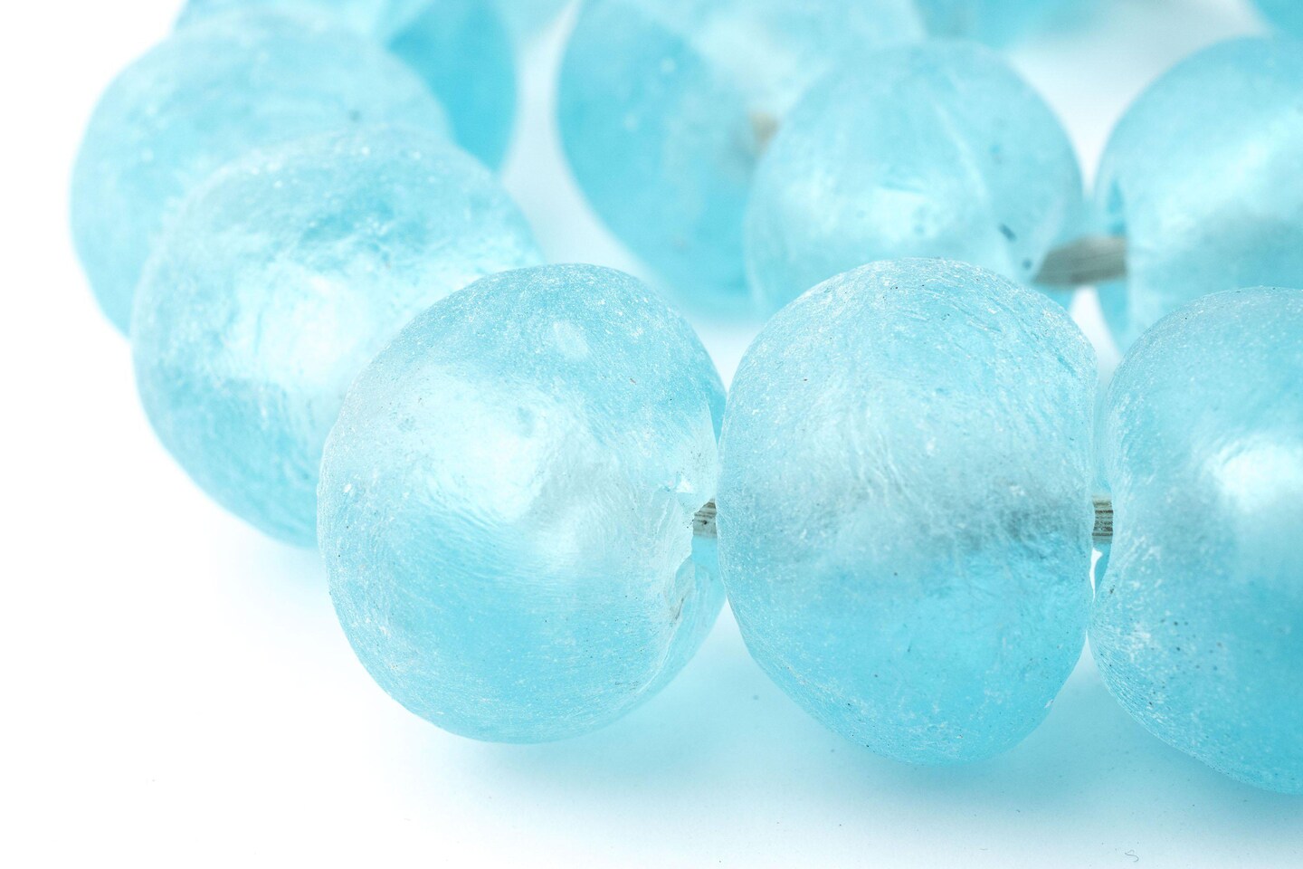 24 Super Jumbo Blue Recycled Glass Beads: 2024 Translucent Eco-Friendly Cultured Sea Ghanaian Round Rustic Ethnic Handmade (RCY-RND-BLU-1032)