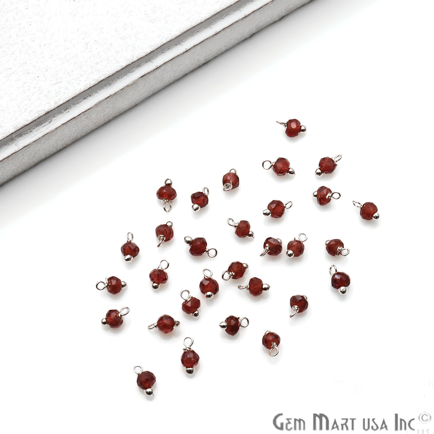 Rough Gemstone Charms, Round 6x4mm Natural Connector, Silver Plated Wire Wrapped, DIY Jewelry, 10pc Lot, GemMartUSA (50150)