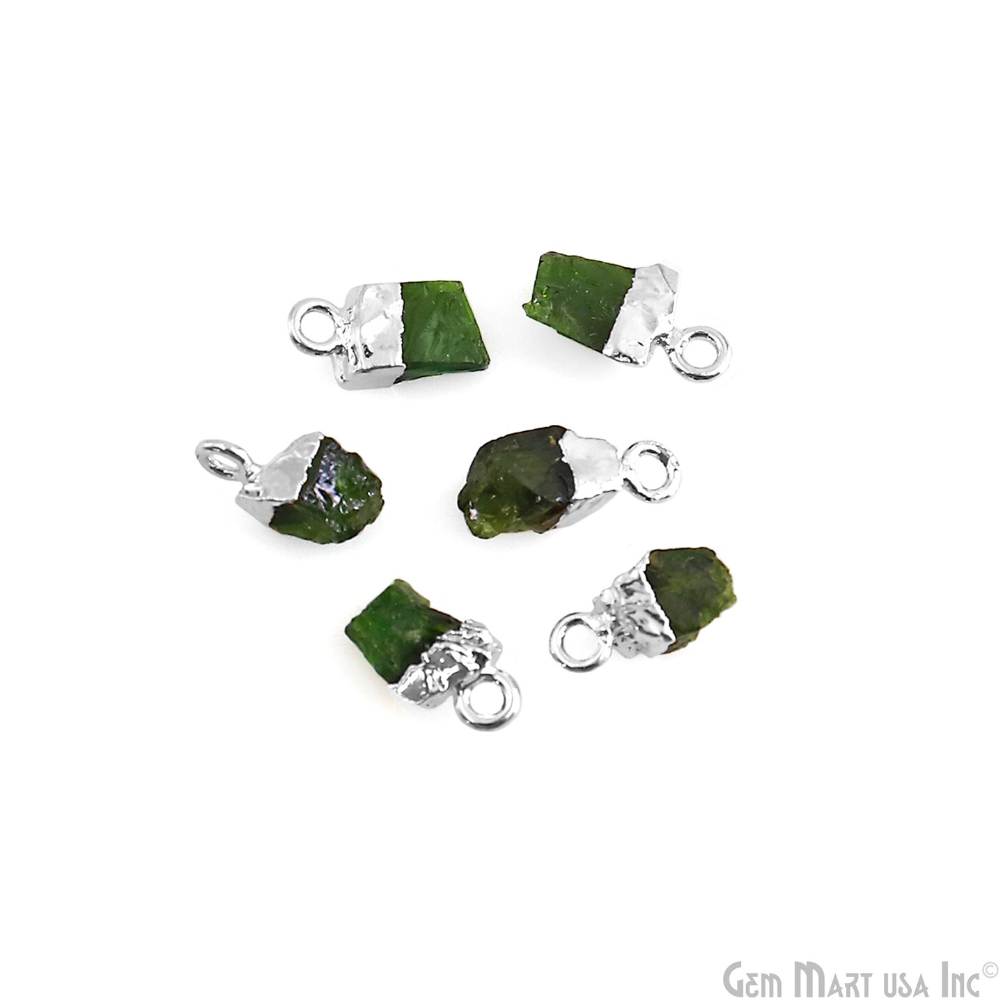 Rough Gemstone Pendant, Birthstone Raw Pendant, Silver Electroplated Connector Charms, 11X6mm (Approx), 1 pc, GemMartUSA (50469)
