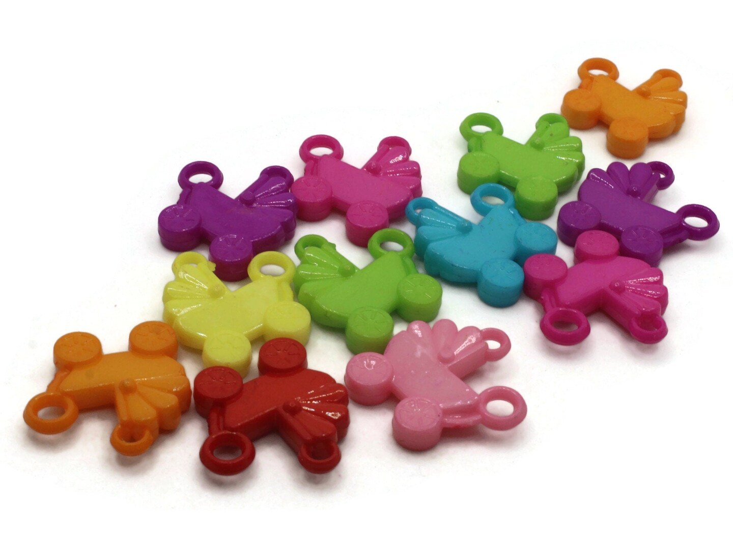 12 30mm Mixed Color Baby Buggy Plastic Pram Stroller Charms