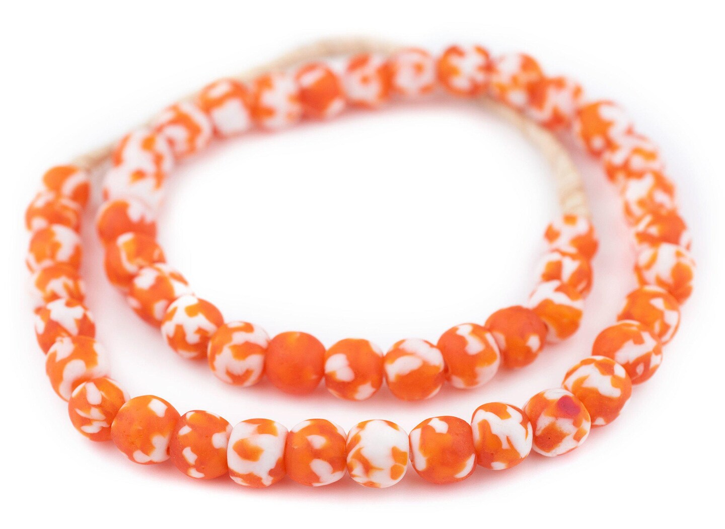 TheBeadChest Pumpkin Orange  Fused Recycled Glass Beads 14mm Ghana African Round Large Hole 24 Inch Strand Handmade Fair Trade