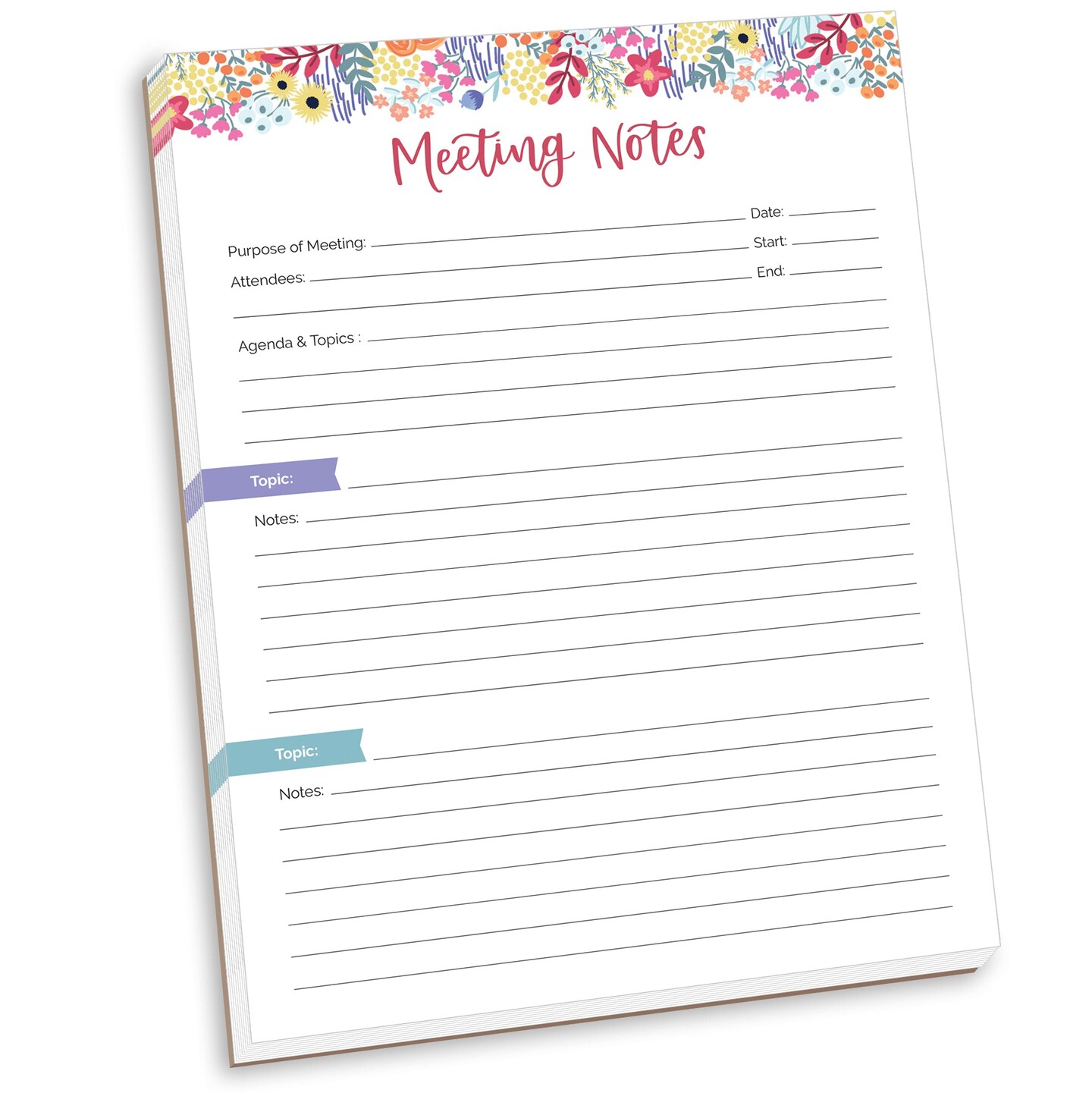 bloom daily planners Planning Pad, 8.5&#x22; x 11&#x22;, Double Sided Meeting Notes, Floral Dots