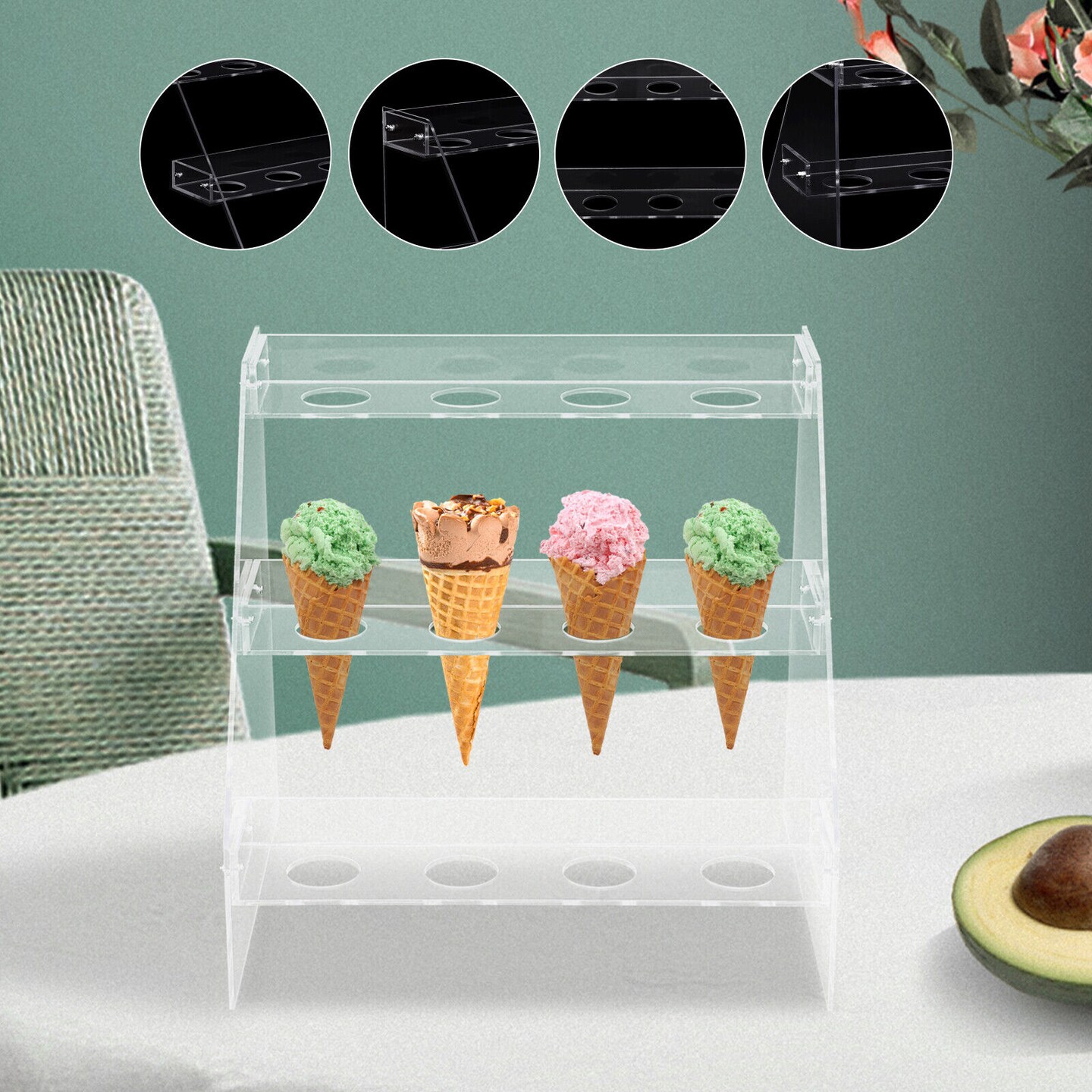 Kitcheniva Acrylic Ice Cream Cone Display Stand 12 Holes