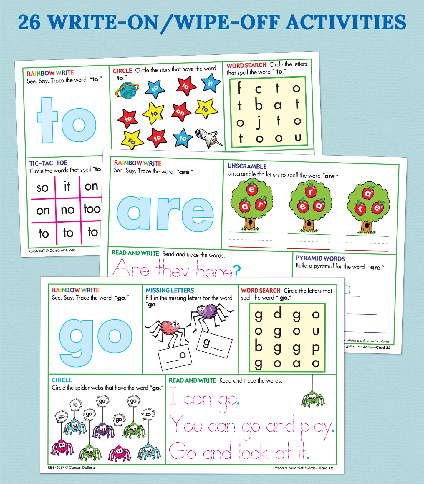 Key Education Write-On, Wipe-Off Read and Write &#x22;1st&#x22; Words Activity Kit, Multisensory Reading and Writing Practice With Reusable Dry Erase Boards and Crayons, Ages 4+