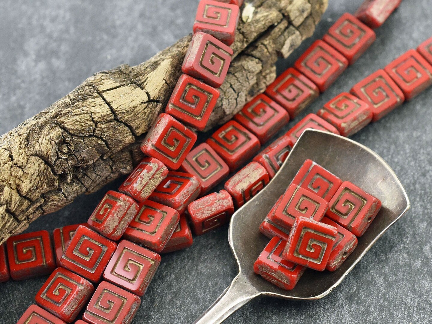 *12* 9mm Gold Washed Opaque Red Table Cut Celtic Square Beads