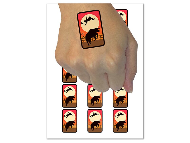Rodeo Bull Bucking Throwing Cowboy Temporary Tattoo Water Resistant Fake Body Art Set Collection (1 Sheet)