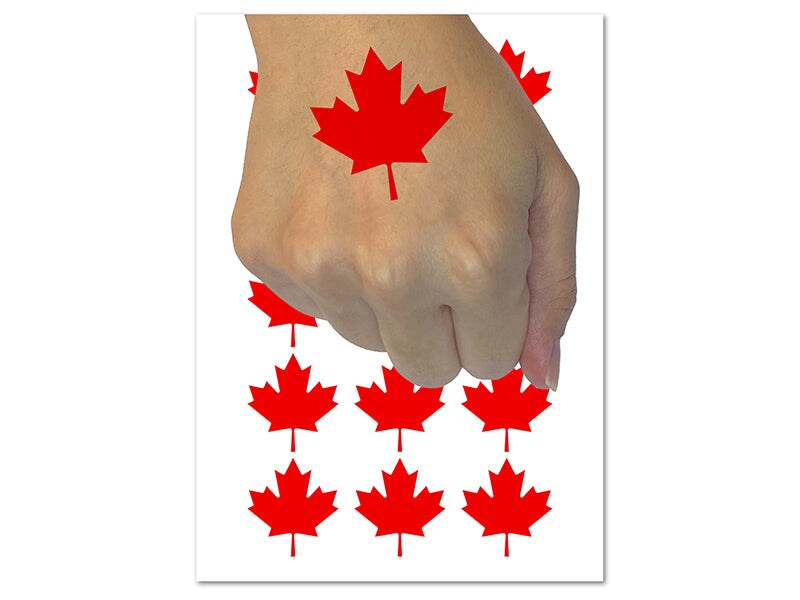 Canada Maple Leaf Temporary Tattoo Water Resistant Fake Body Art Set Collection (1 Sheet)