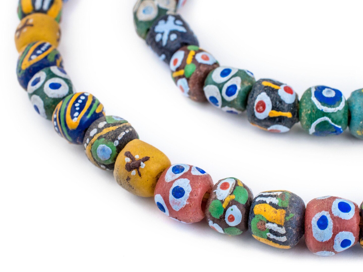 The Bead Chest Painted African Krobo Beads - Full Strand of Ghanaian Tribal Glass Beads for Necklace or Jewelry Making (Mixed Medley)