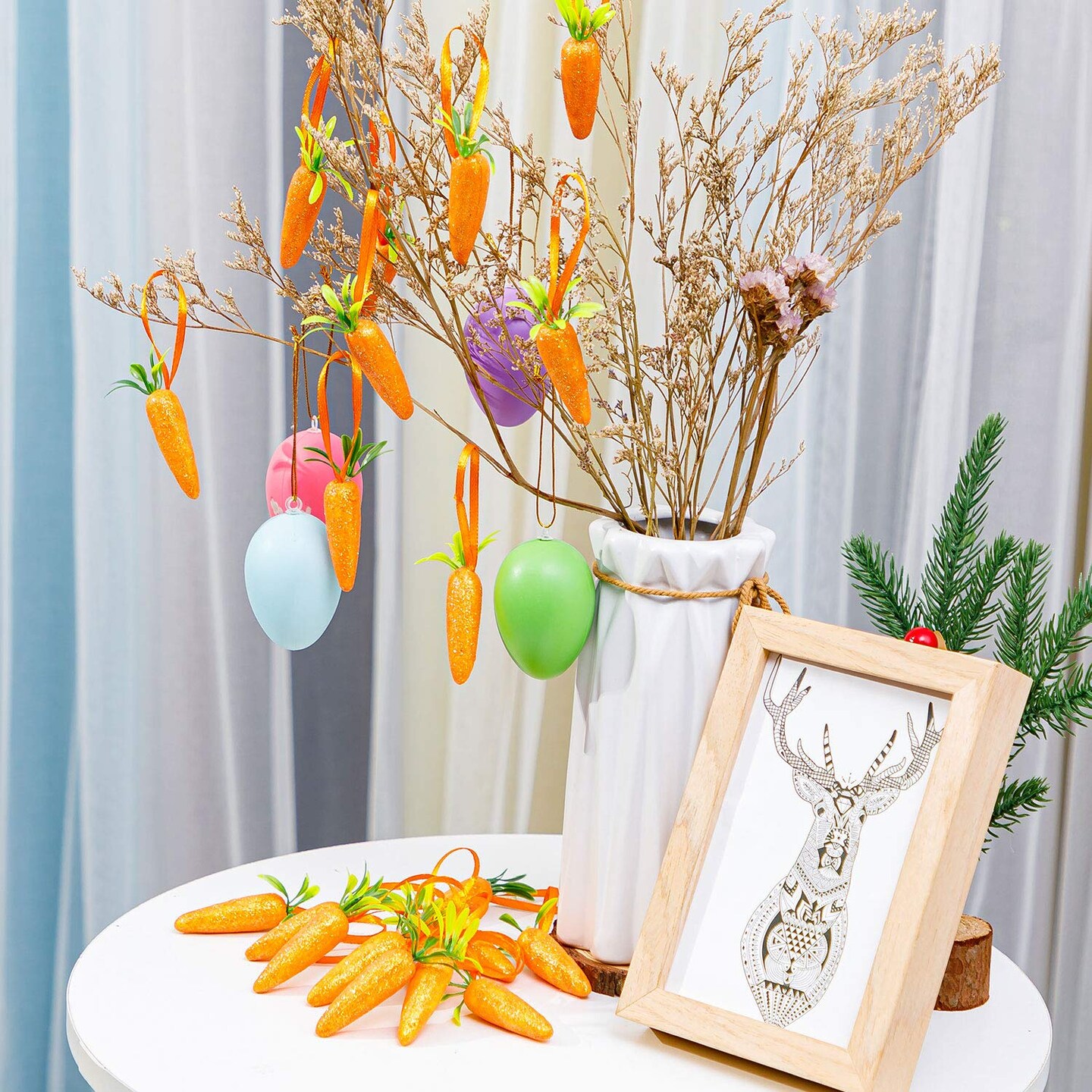 Easter Carrot Hanging Ornaments - 12Pcs Premium Foam Glitter Artificial Carrots for Easter Decoration