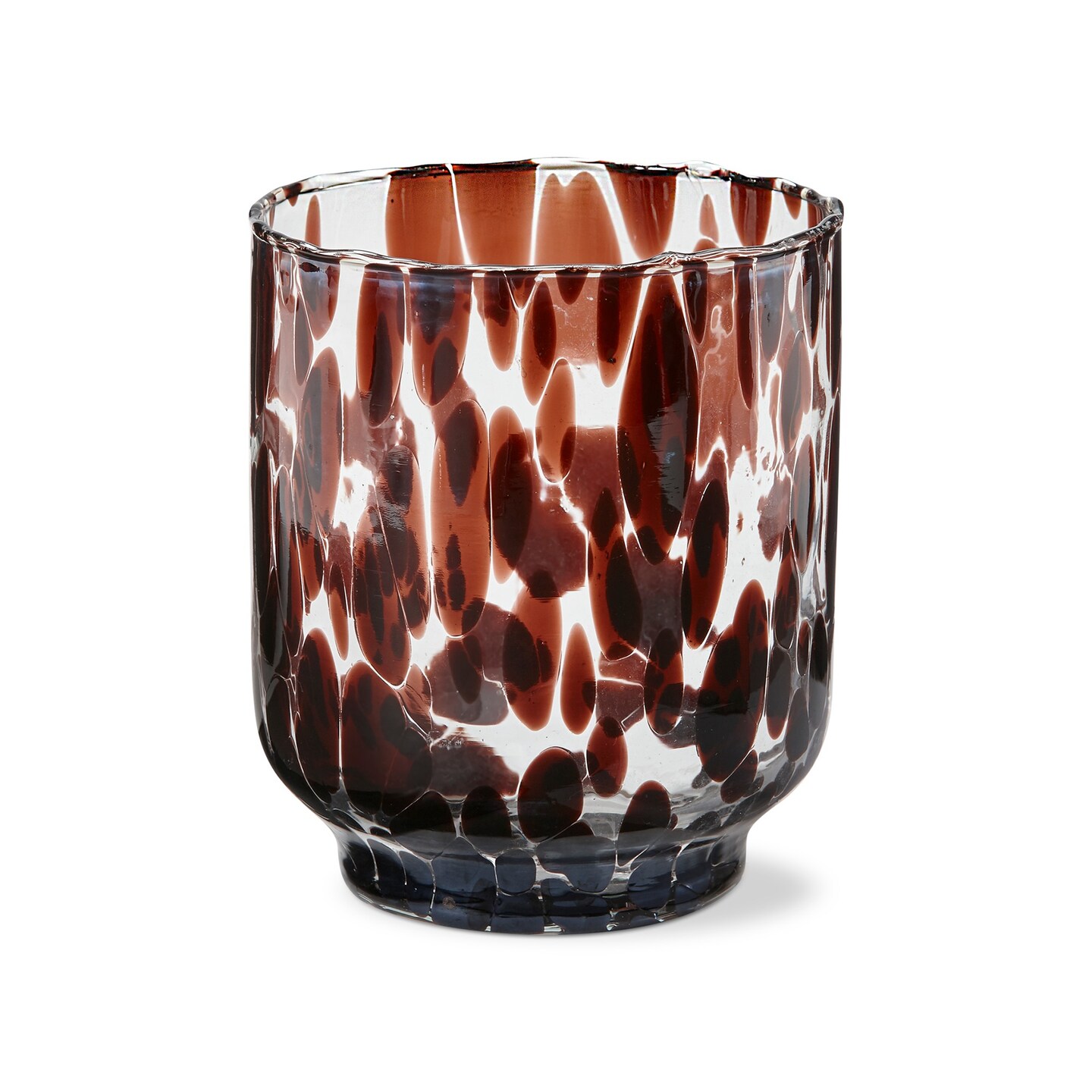 Brown Tortoise Print on Clear Glass Tealight Candle Holder 4.3L x 4.3W x 5.5H inches. Decorative Use Only