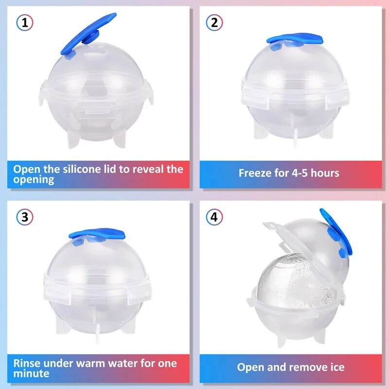 4-Pack 2" Round Ice Cube Ball Maker Tray Silicone Sphere Mold Whiskey Cocktails