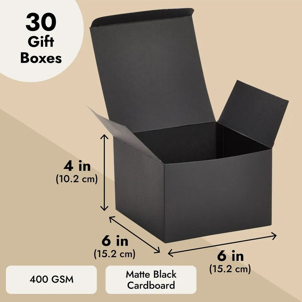 30-Pack Matte Black Gift Boxes with Lids for Special Events