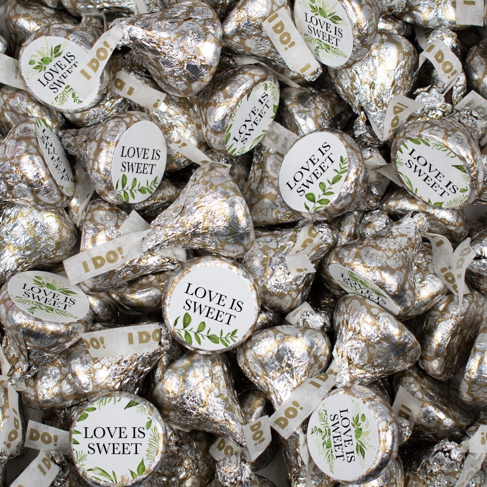 75ct Wedding Candy Favors Hershey&#x27;s Kisses Chocolate (75 Candies + 1 Sheet Stickers) Botanical - Candy Included - Assembly Required - by Just Candy