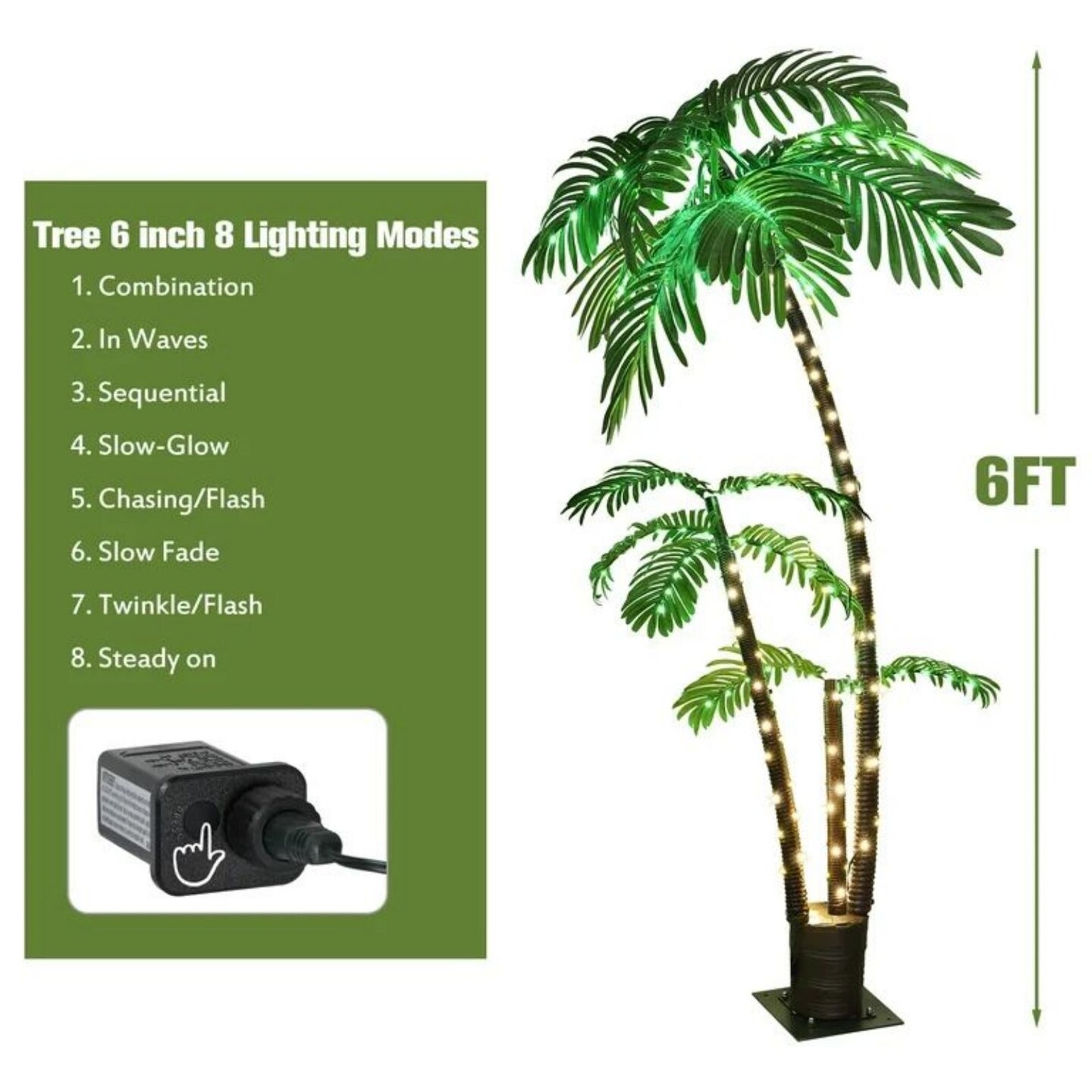 Lighted Palm Tree LED Artificial Trees Lights for Yard Tropical Party Pool 6FT