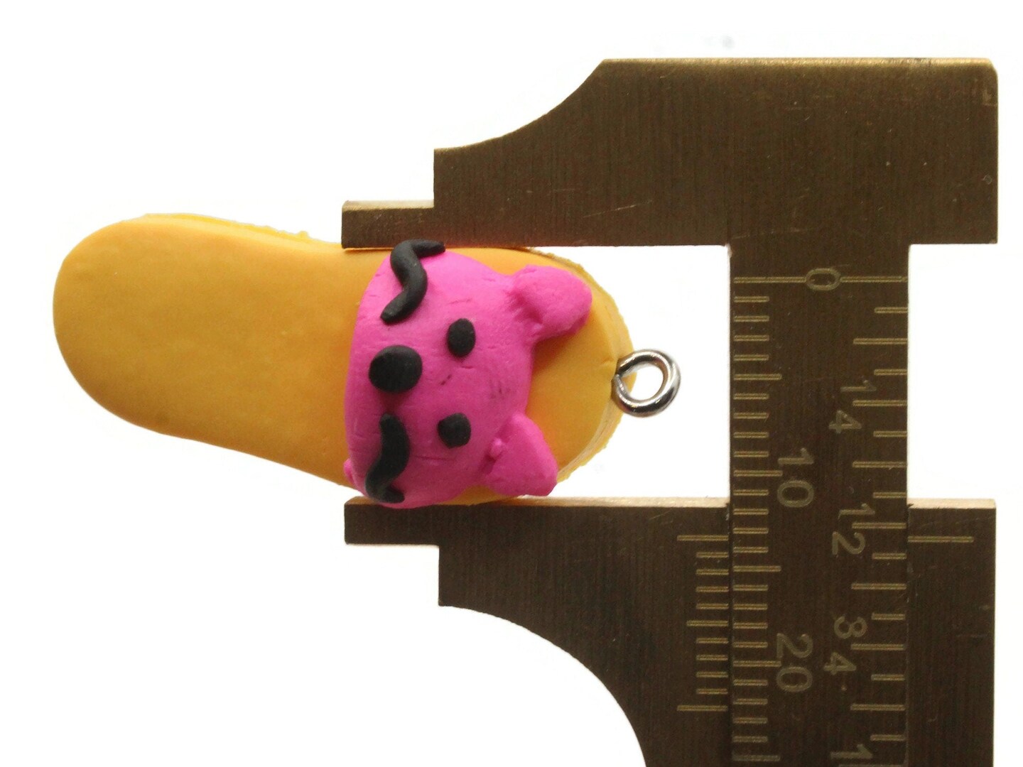 5 34mm Yellow and Pink Kitty Cat Polymer Clay Miniature Slipper Charms