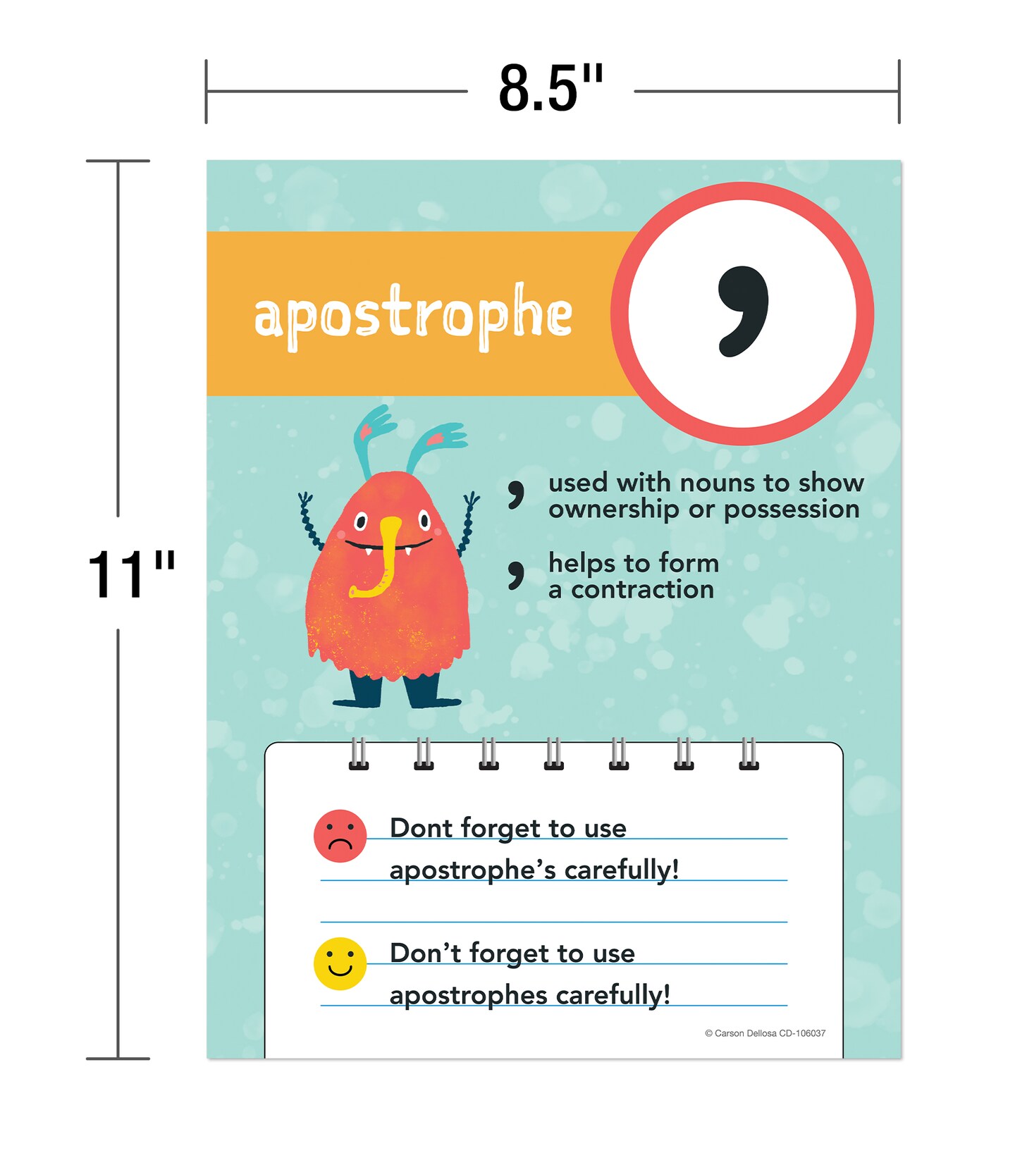 Carson Dellosa 12-Piece Punctuation Posters, 8.5&#x22; x 11&#x22; Grammar Wall Decor for ELA Classroom and Office Decorations, English Language Arts Teacher Supplies