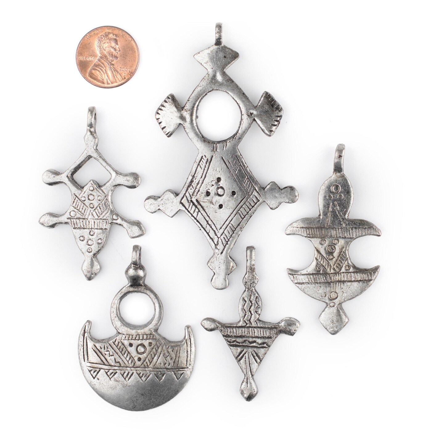 TheBeadChest 5 Pack: Saharan Silver Tuareg Pendants: North African Tribal Berber Moroccan Sahara Pendant for Jewelry
