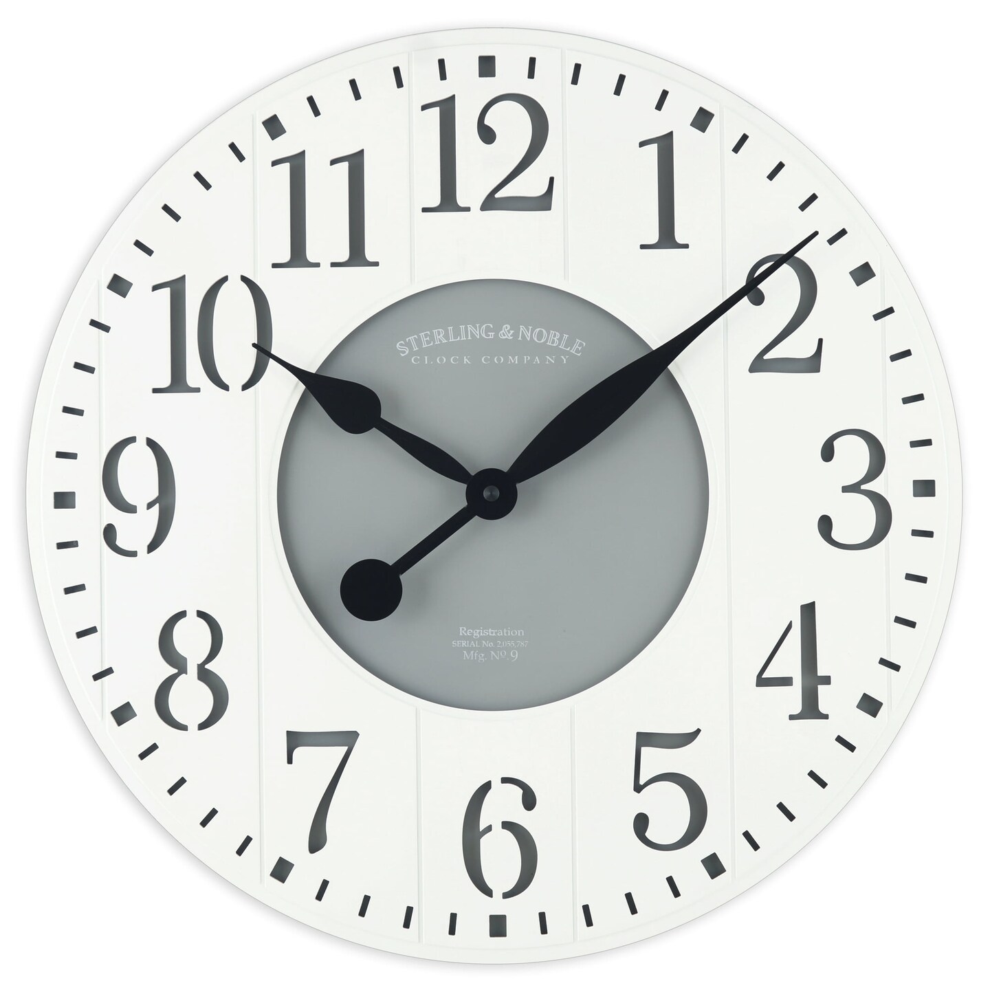 Mainstays 23.5&#x22; White and Gray Arabic Wainscot Farmhouse Analog Wall Clock