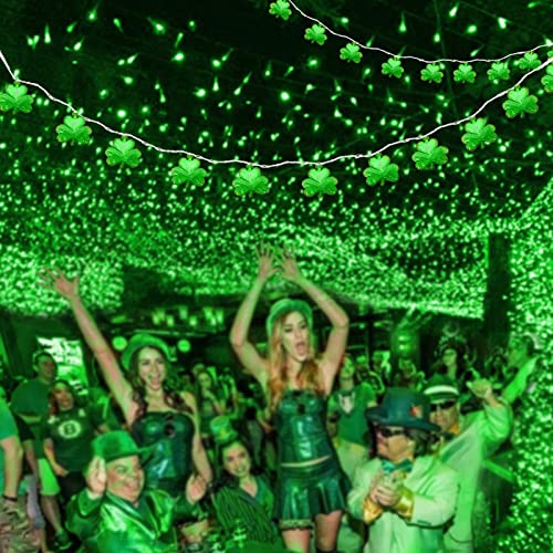 Outdoor St. Patrick&#x27;s Day String Lights, 8.5Ft St. Patrick Decoration Lights with 10 Clover Lights, Plug in Shamrocks Lights Indoor for Garden Bedroom Birthday, Green Clover Decor