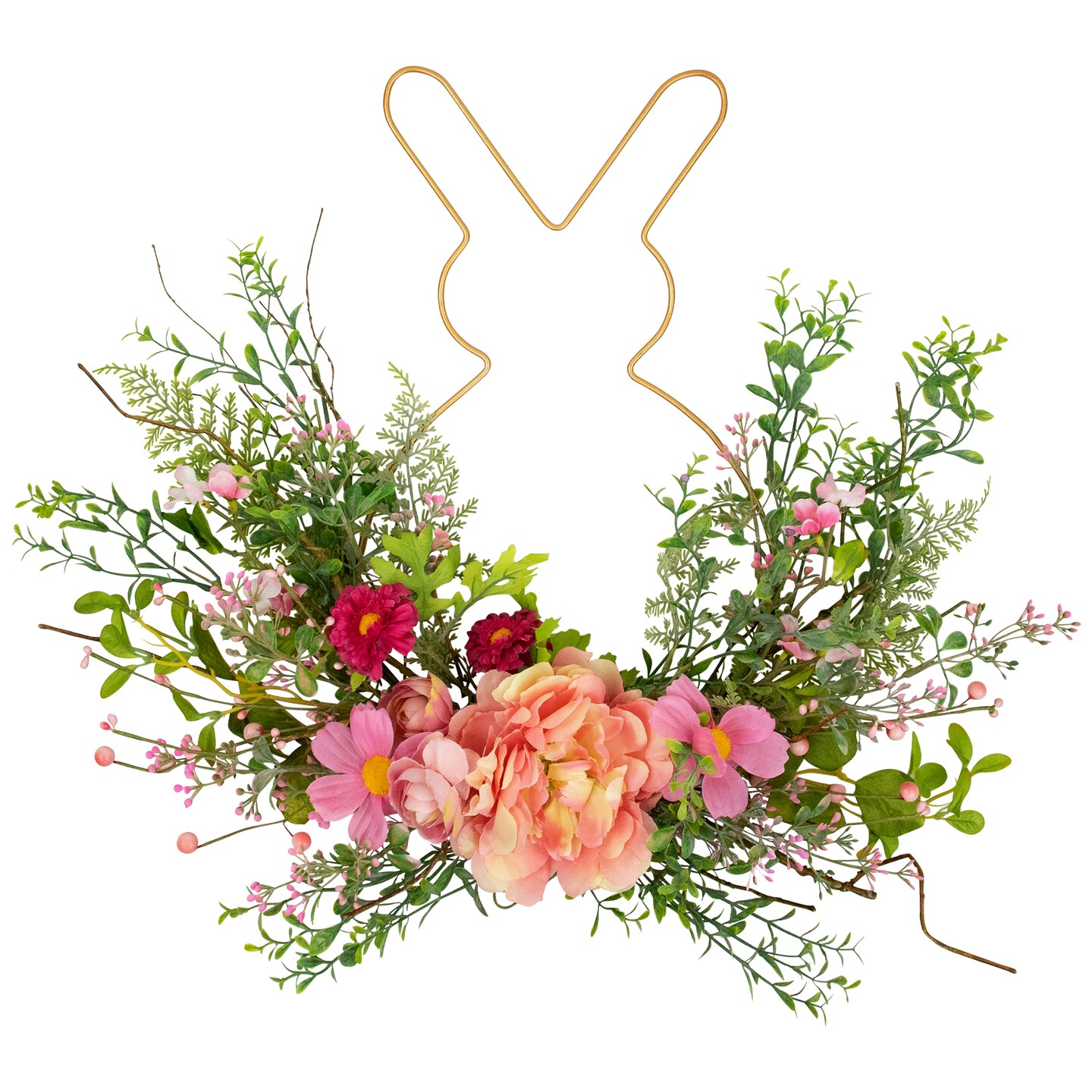 Northlight Bunny and Peony Mixed Floral Wall Hanging Easter Decoration - 16&#x22;  - Pink