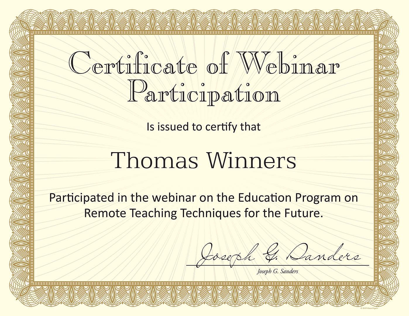 Great Papers! Value Certificate, Metallic Gold Border, 8.5&#x22; x 11&#x22;, Printer Compatible, 100 Count