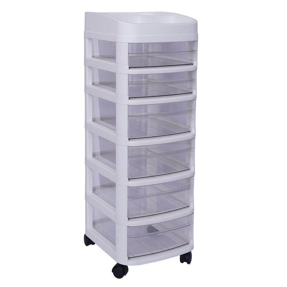 White 6 Drawer Plastic Storage Rolling Cart Organizer Cabinet Trolley w ...